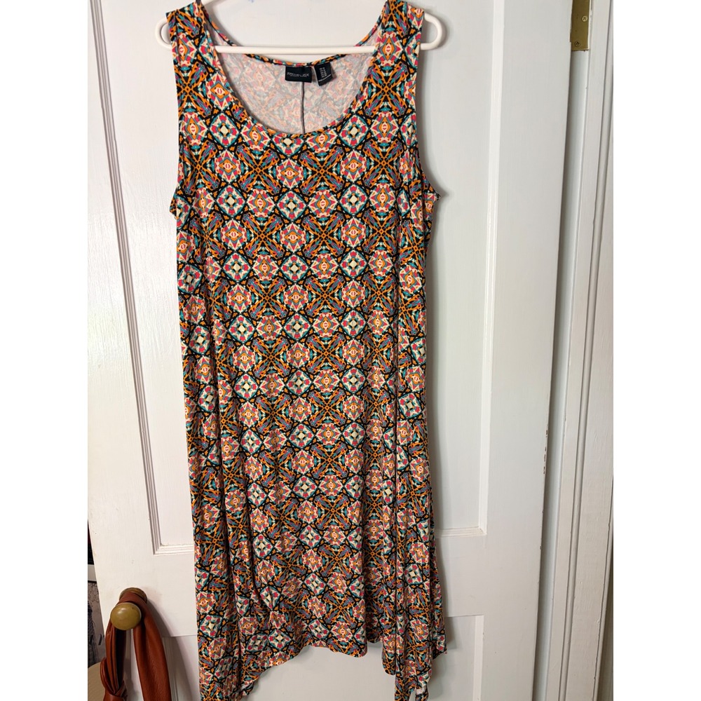 Rachel Zoe Geometric Kaleidoscope Print Sharkbite Hem Sleeveless Dress Womens 1X